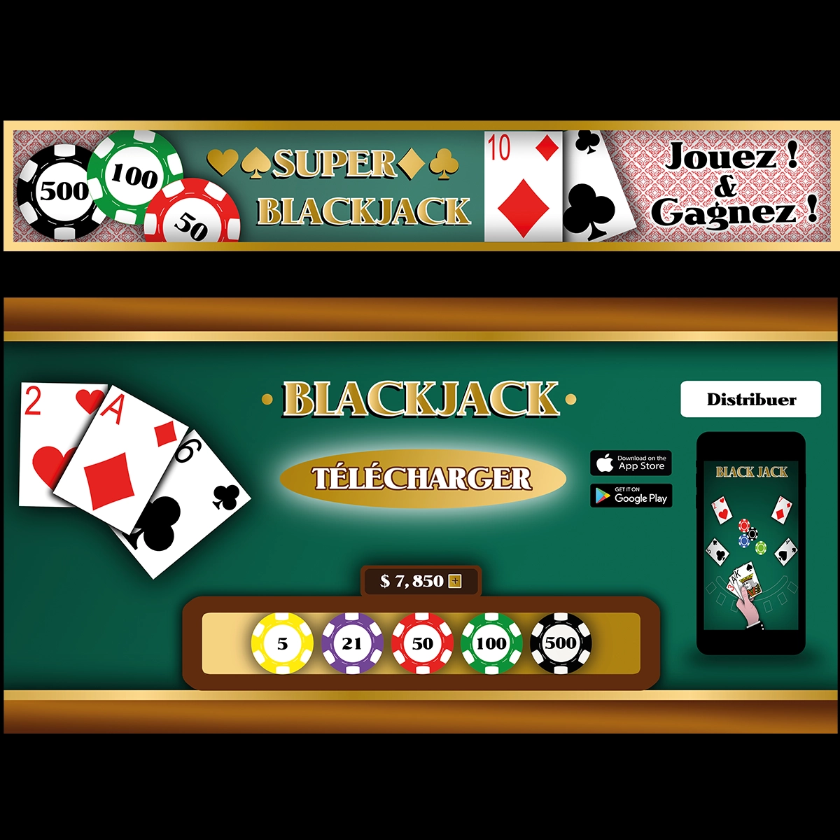 Bannière & facebook mobile Blackjack (test Green Panda Games)