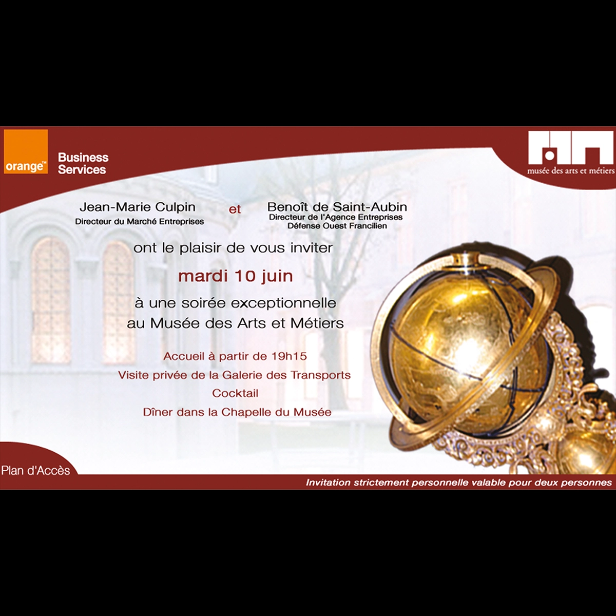 Carton d'invitation au Musée des Arts et Métiers
