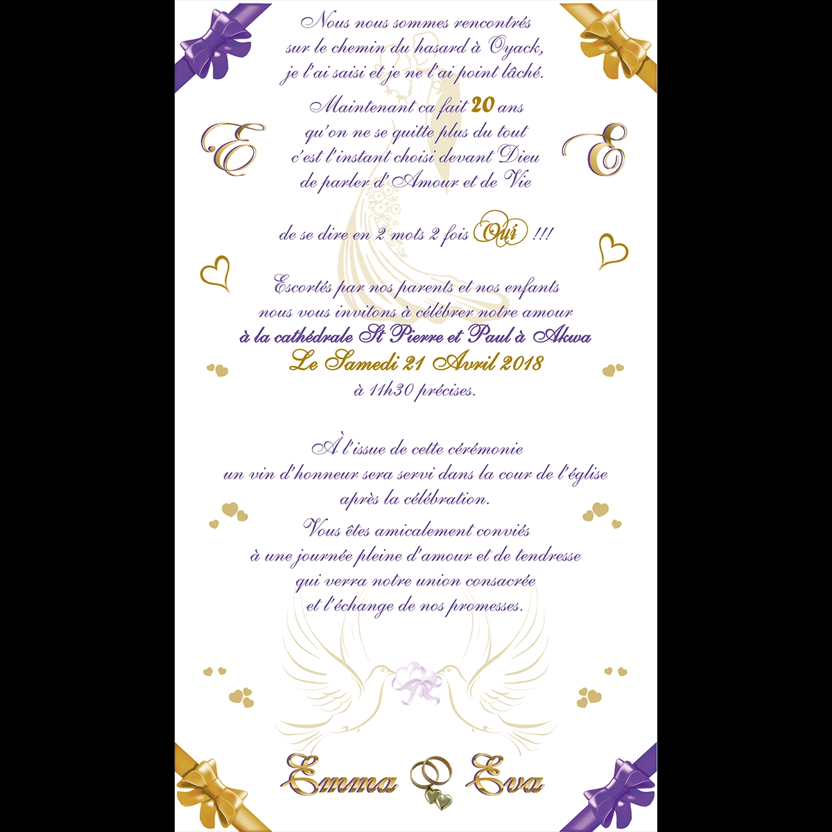 Carton d'invitation pour un mariage