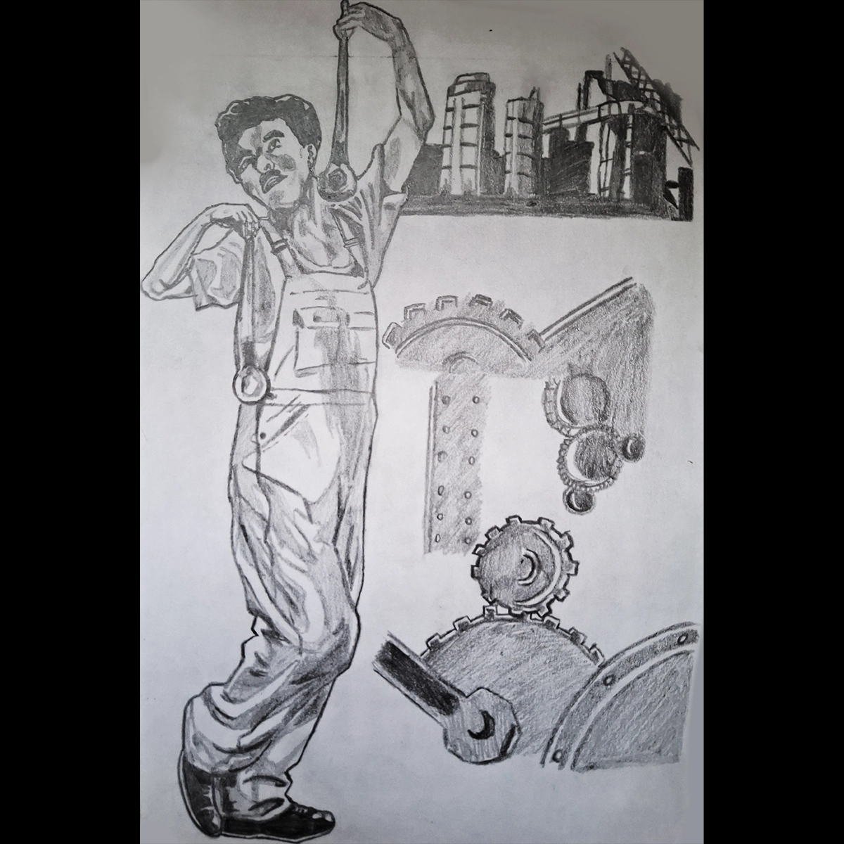 Illustration reprenant les temps modernes de Charlot